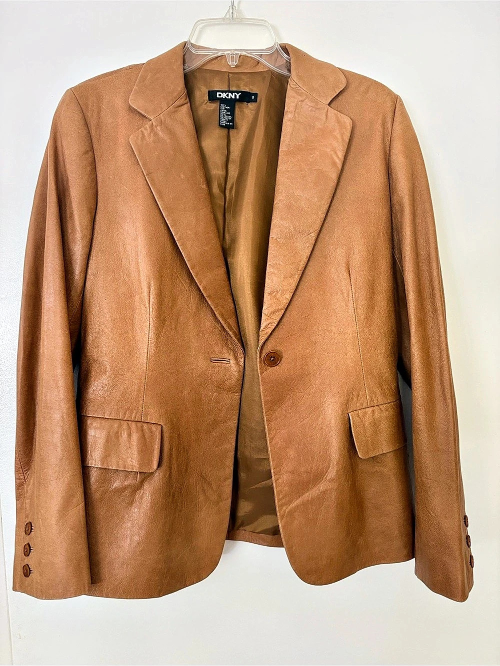 DKNY Women's Leather Blazer Brown Size 8
